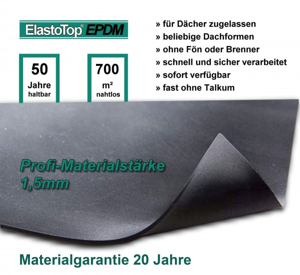 Dachfolie Profi EPDM 1,5 mm ElastoTop® mit Zulassung abP auch Wohngebäude (Breite 3,5 m)